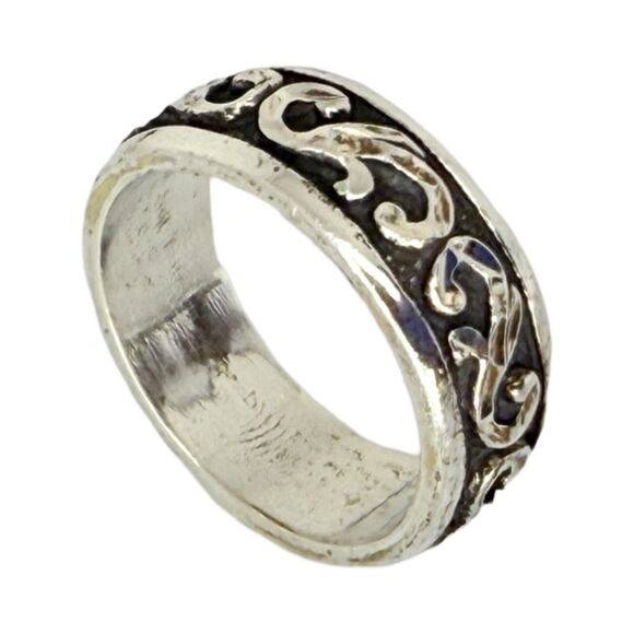 VTG Wheeler Sterling Silver Swirl Band Ring SZ 8.5 925 Diamond Cut Oxidized Mens - Picture 13 of 16
